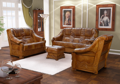 Zestaw klasyczny skóra naturalna "BORN" Sofa 3 + sofa 2 + fotel