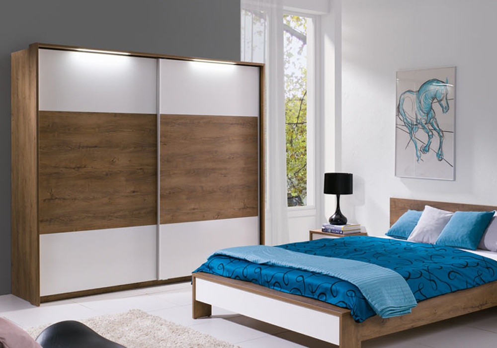 Szafa przesuwna LATIKA dąb burgundzki / biały połysk od LUXOR MEBLE