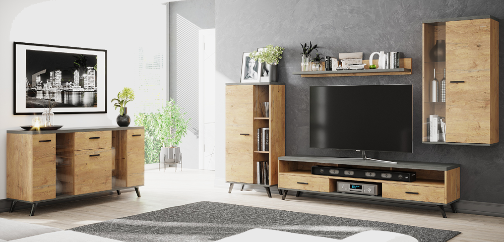 Meblościanka pokojowa DAR 2 dąb lancelot/jesion portland czarny