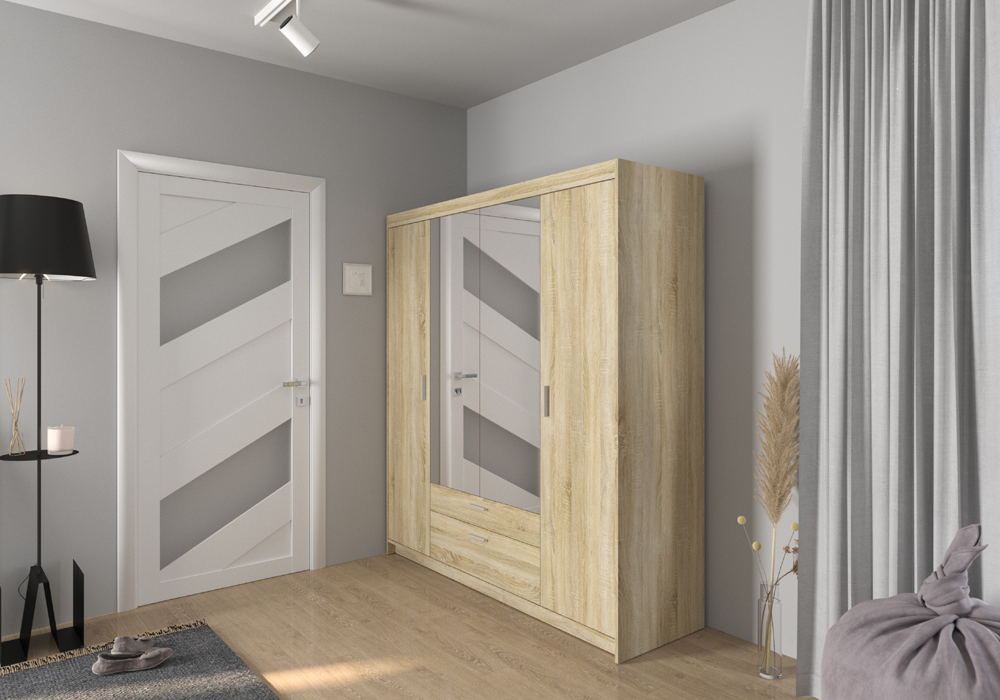 Szafa 4-drzwiowa ELENA z lustrami dąb sonoma