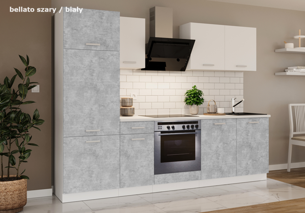 Meble kuchenne / Kuchnia TONI 260 bellato szary/biały